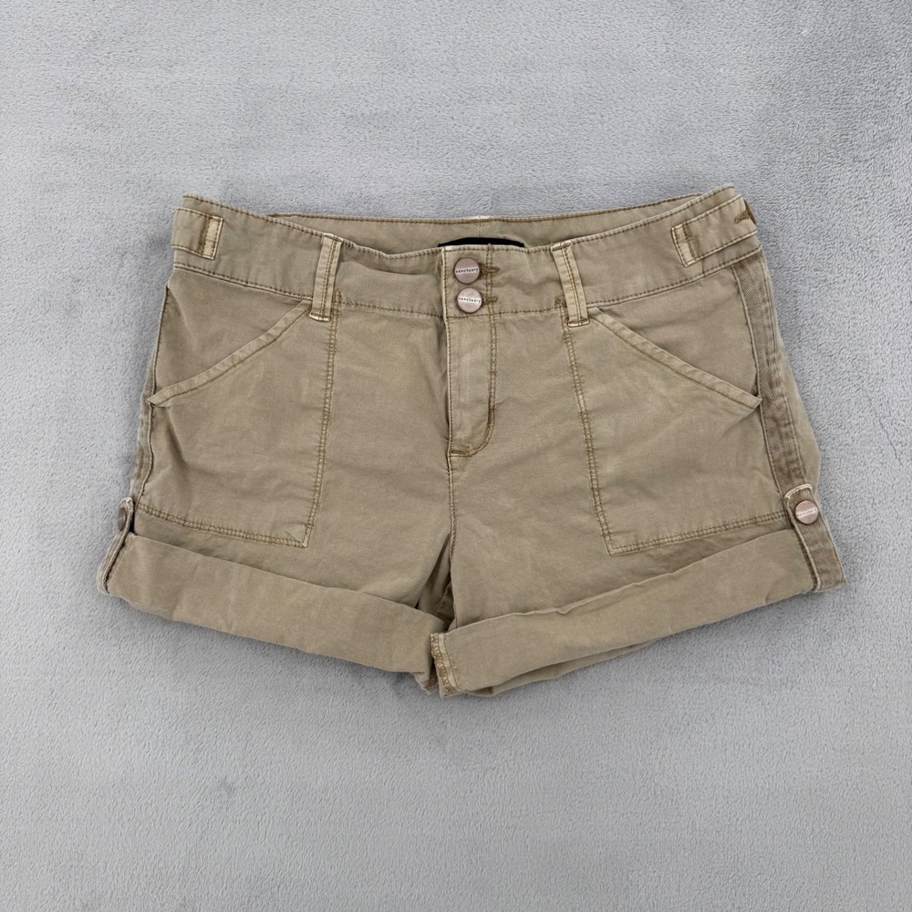 Sanctuary Womens Khaki Utility Cargo Shorts Tan Cuffed Double Button Size 25